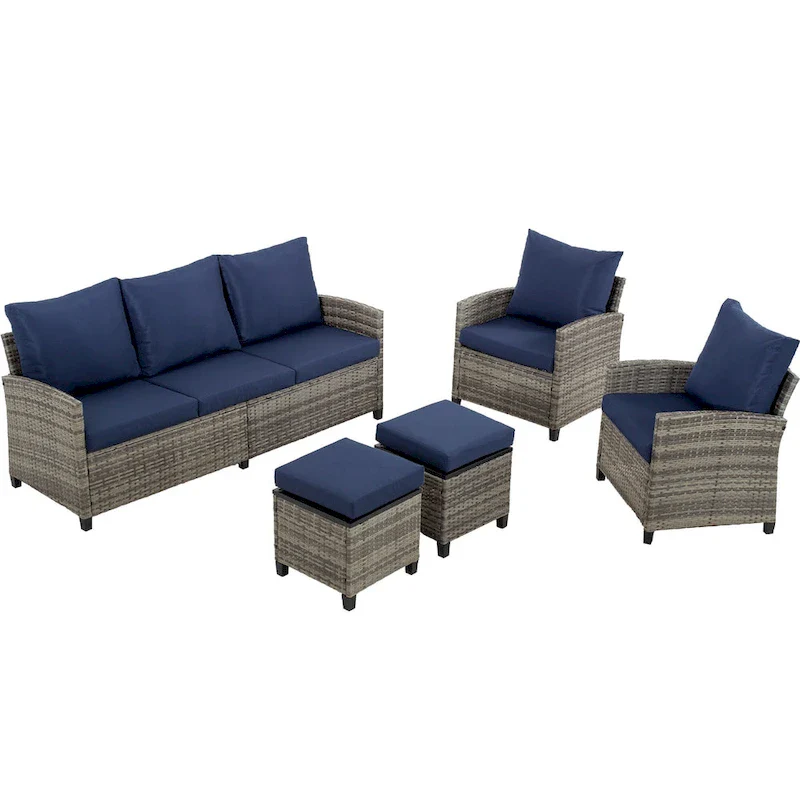 6 PCS Patio Furniture Set, Outdoor Wicker Conversation Sectional Sofa Couch Furniture Sets with Ottomans