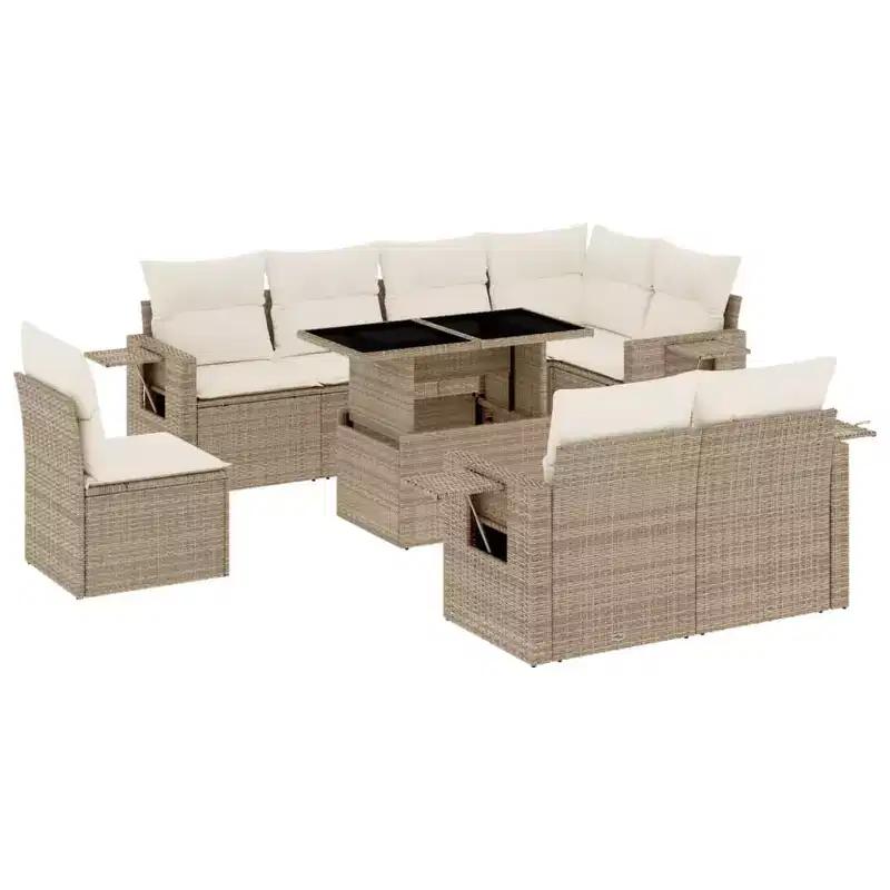vidaXL 9 Piece Patio Sofa Set with Cushions Poly Rattan