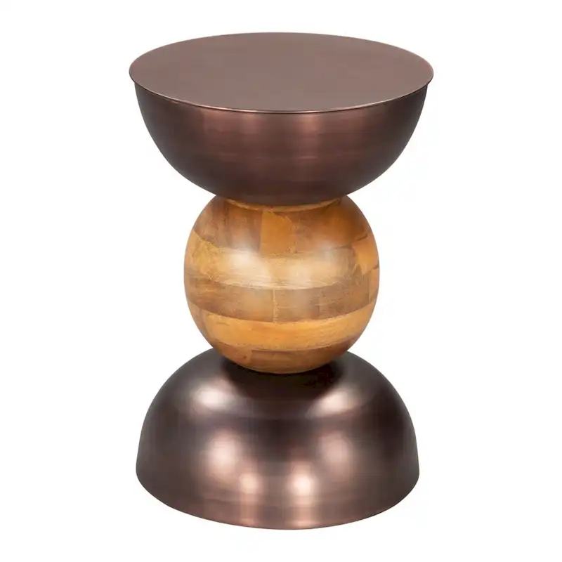 HomeRoots 20 Bronze and Brown Iron and Solid Wood Round Pedestal End Table - 14' X '20.3' X '14