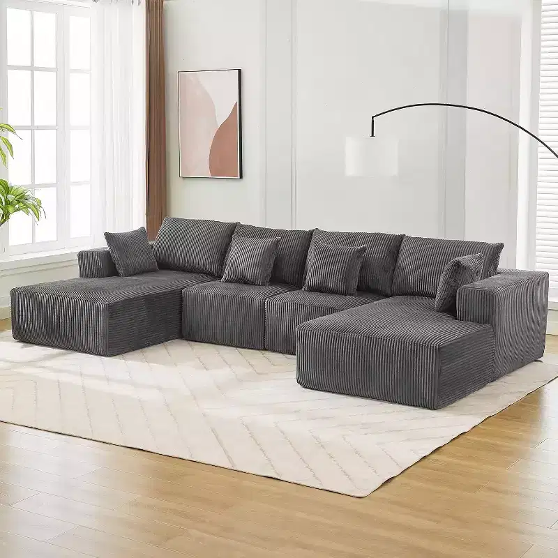 137 Sectional Couch Cloud Modular Modern U-Shaped Sofa with Chaise Lounge, Corduroy Fabric, No Assembly Required