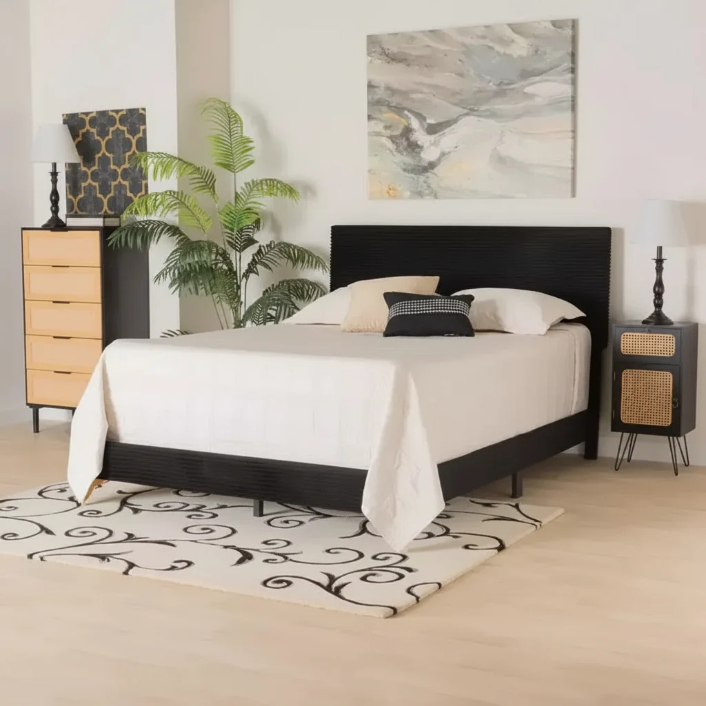 Abberton Modern Velvet and Metal Panel Bed