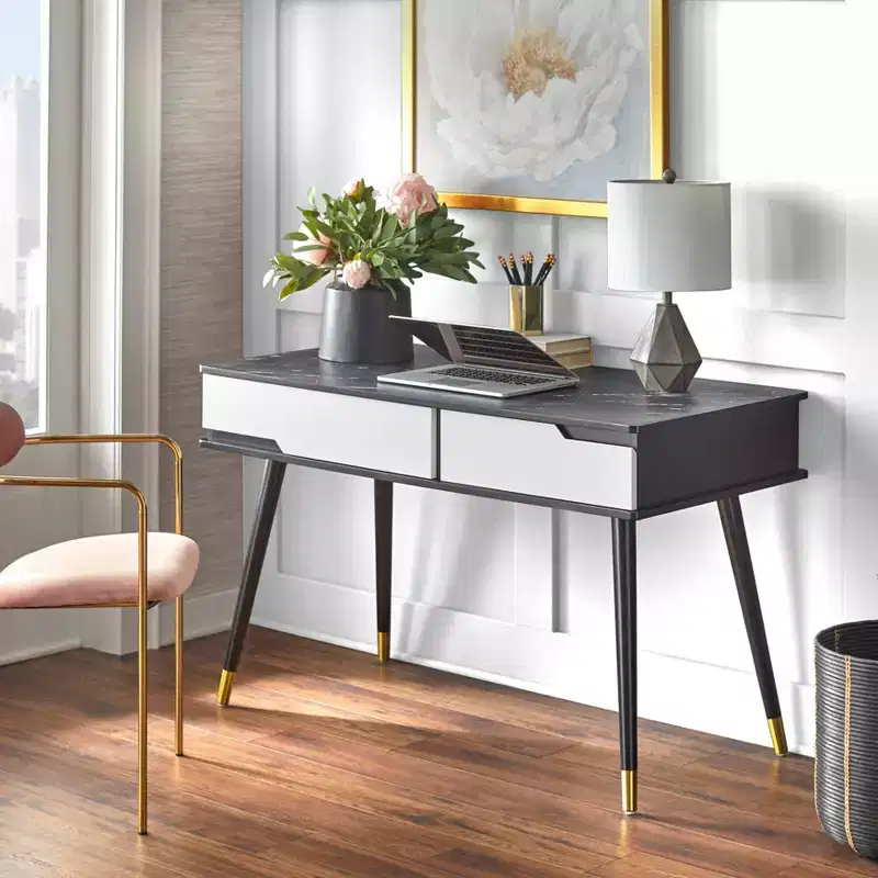 2 Drawer Mid-Century Modern Desk Black