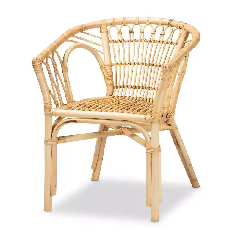 Natural Rattan Dining Chair with Arms, Fully Assembled, 29.1x23.6x24 in