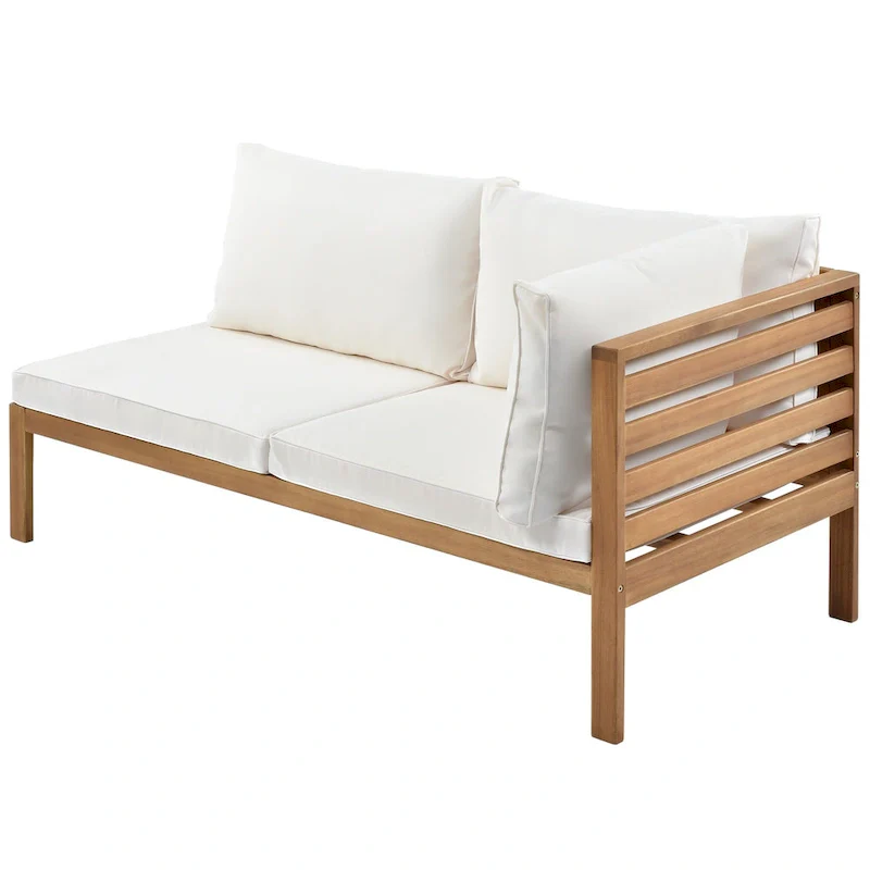 4-Piece Acacia Wood L-Shaped Sectional Sofa Set with Table