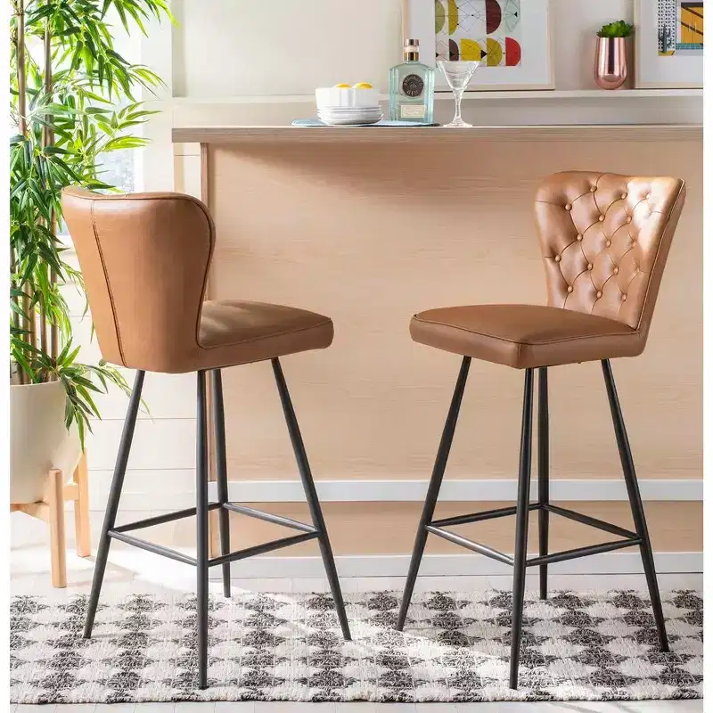 Aster Mid-Century Modern Tufted Bar Stool (Set Of 2) - FOX1703 - Safavieh Couture