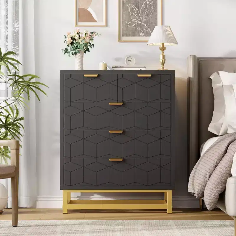 Wooden 5 Drawer Dresser with Metal Legs of Drawers for Bedroom, Living Room, Entryway