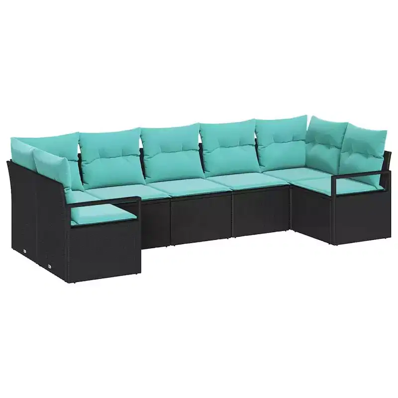 vidaXL Garden Sofa Set with Cushion 7 pcs Black and Turquoise