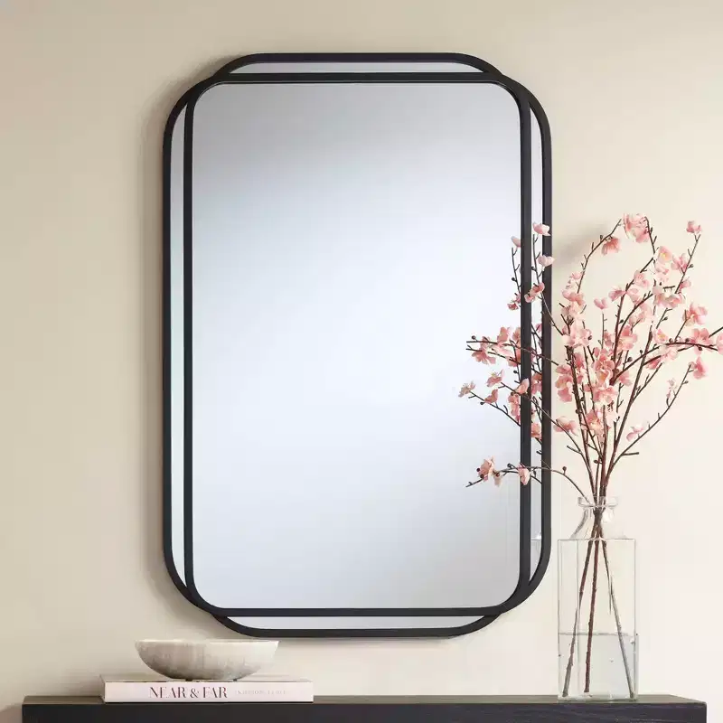 Double Radius Matte Black Wall Mirror, 24