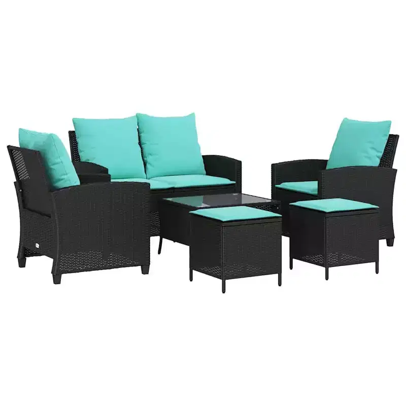 vidaXL 6 Piece Patio Sofa Set with Cushions, Poly Rattan Outdoor Sectional, Multiple Colors and Materials