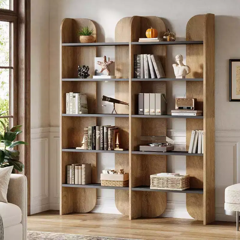 Lantine 5-Tier Bookshelf, 70.87-Inch Tall Double Wide Bookcase with Open Shelves, Floor Standing Book Shelf for Home Office, Living Room