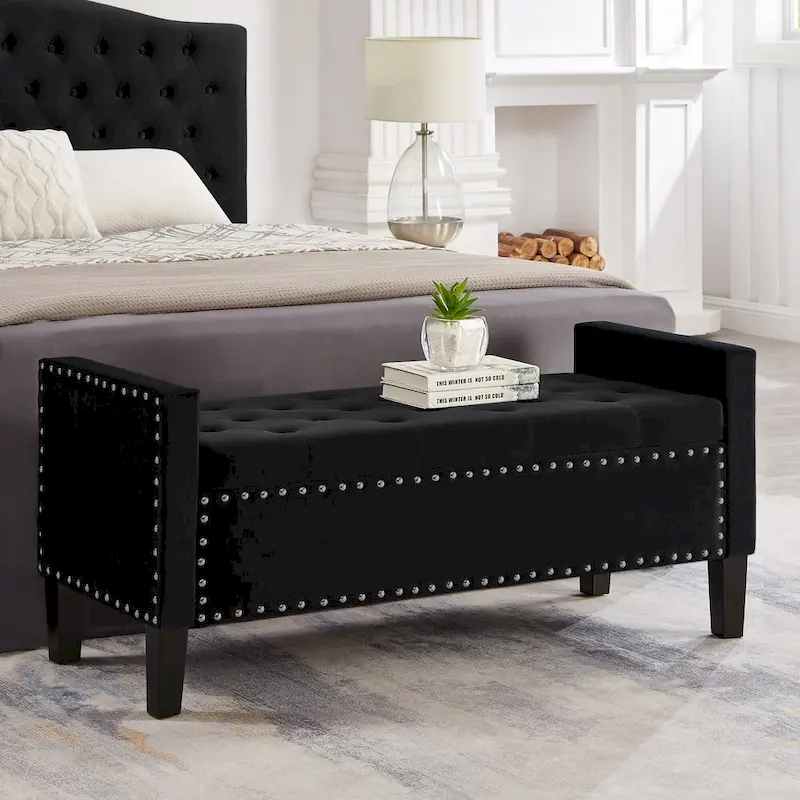 Entryway Living Room Soft Padded Seat with Armrest,Bed Bench