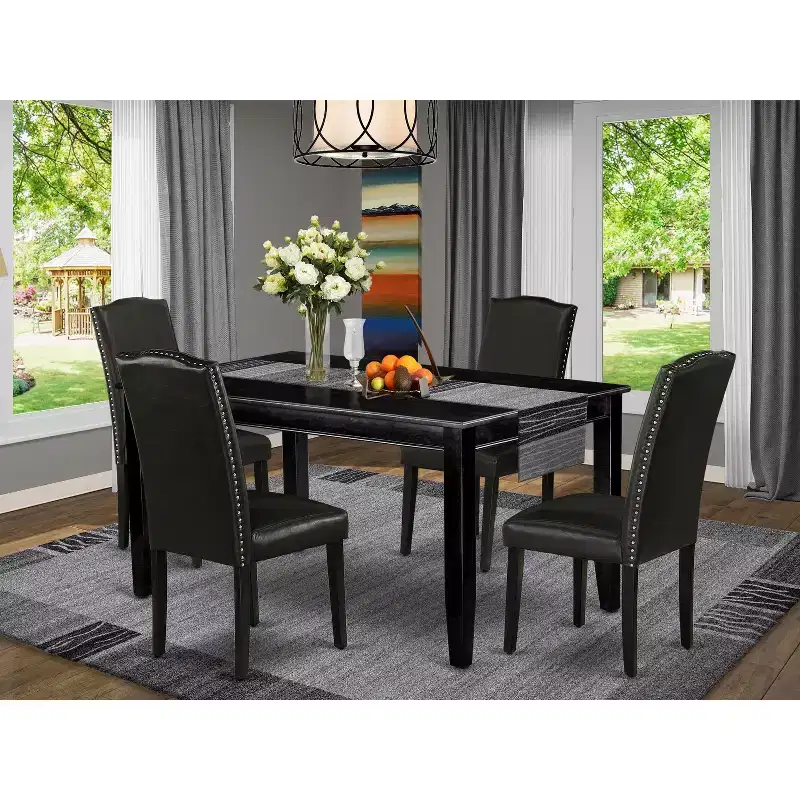 Modern 5 Piece Dining Set Kitchen Table & 4 Chairs Black