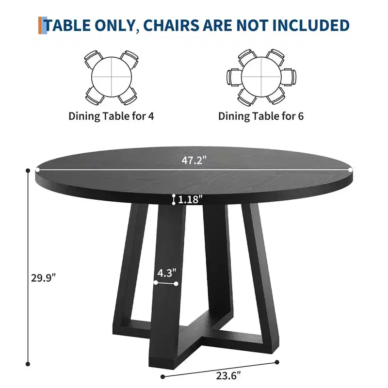 Round Dining Table for 4-6, 47 Circle Dining Room Table with Sturdy Cross Base, Farmhouse Wood Dining Table for Apartment Kitchen Living Room