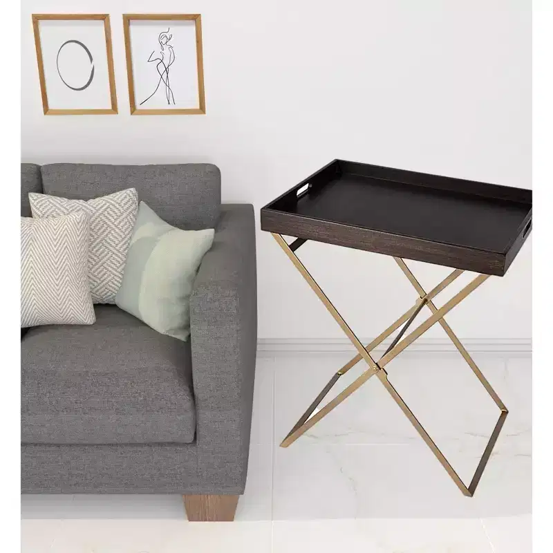 HomeRoots 27 Gold And Walnut Solid Wood Rectangular End Table