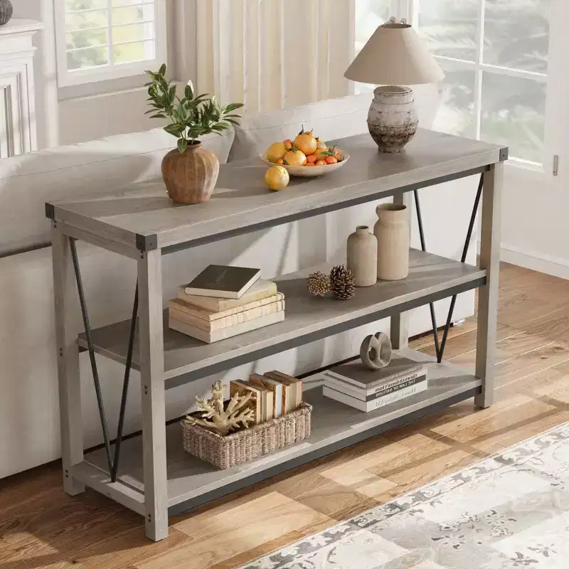Entryway Console Table, Rustic Console Table with Wide Storage, Industrial Foyer for Entryway with 3-Tier Open Shelves, Entry Tables for Living Room