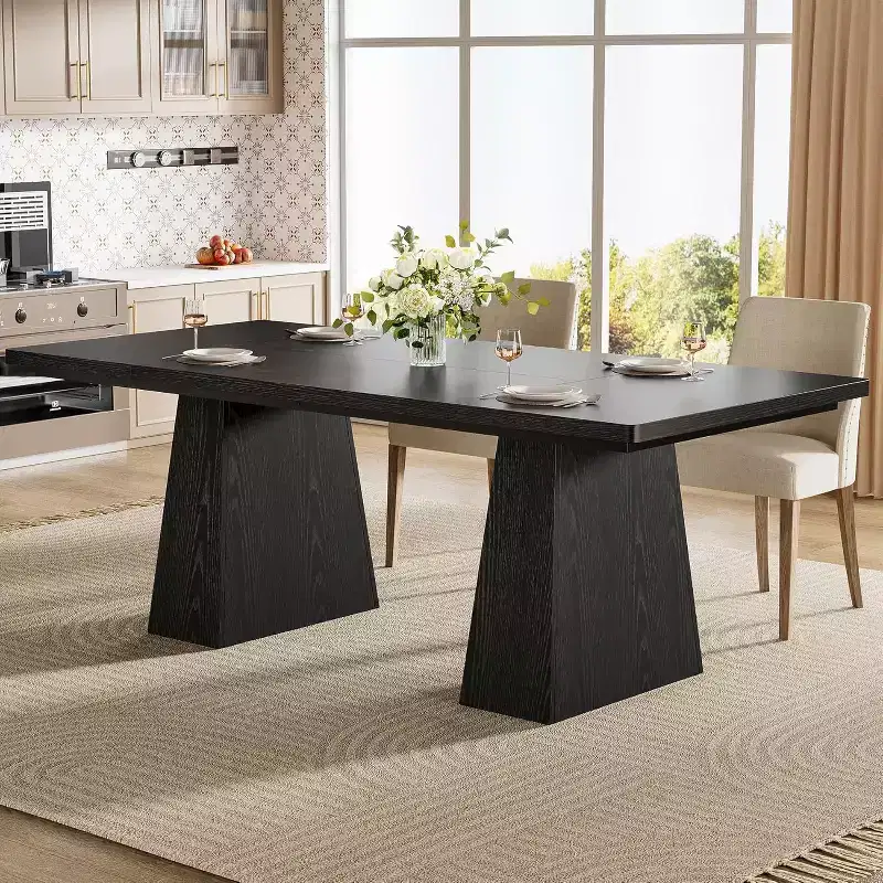 Particle Board Dining Table with Tapered Wood Legs 62.99''L x 29.53''H Black