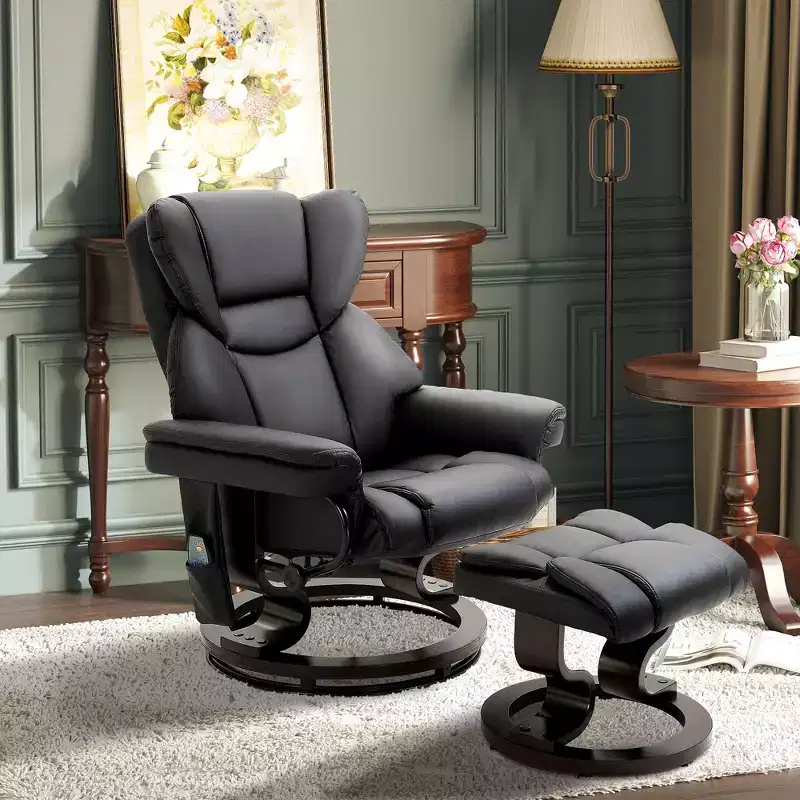 Massage Recliner Chair with Ottoman Footrest,10-Point Vibration and 360 Swivel,Faux Leather Reclining Chair for Living Room with Remote Control