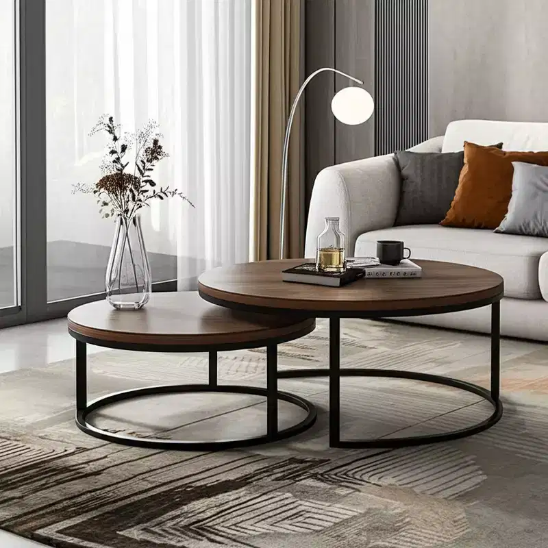 Luck Live nested round coffee table walnut color