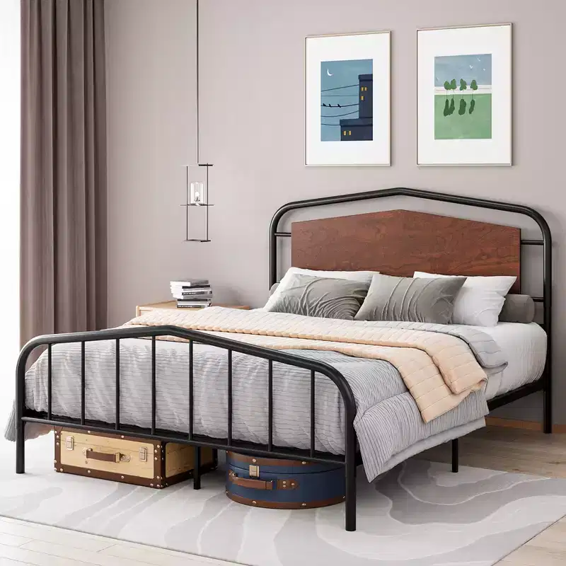Platform Bed Frame with Wooden Headboard - Heavy Duty Metal Frame, No Box Spring Needed, Noise Free, Easy Assembly, Walnut Brown, FULL