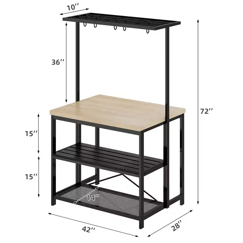 Kitchen Island with Storage, Bakers Rack with Power Outlet, Island Table for Kitchen,3 Tier Microwave Stand Oven Shelf,Large Coffee Bar Table, Storage
