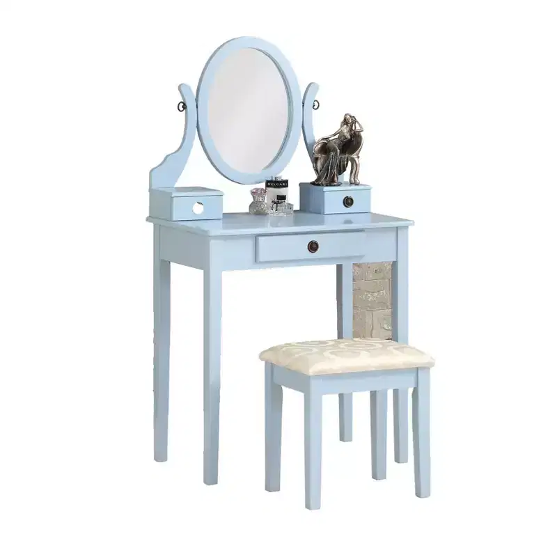 Moniys Wood Moniya Makeup Dressing Dressing Table and Chair Set, Blue