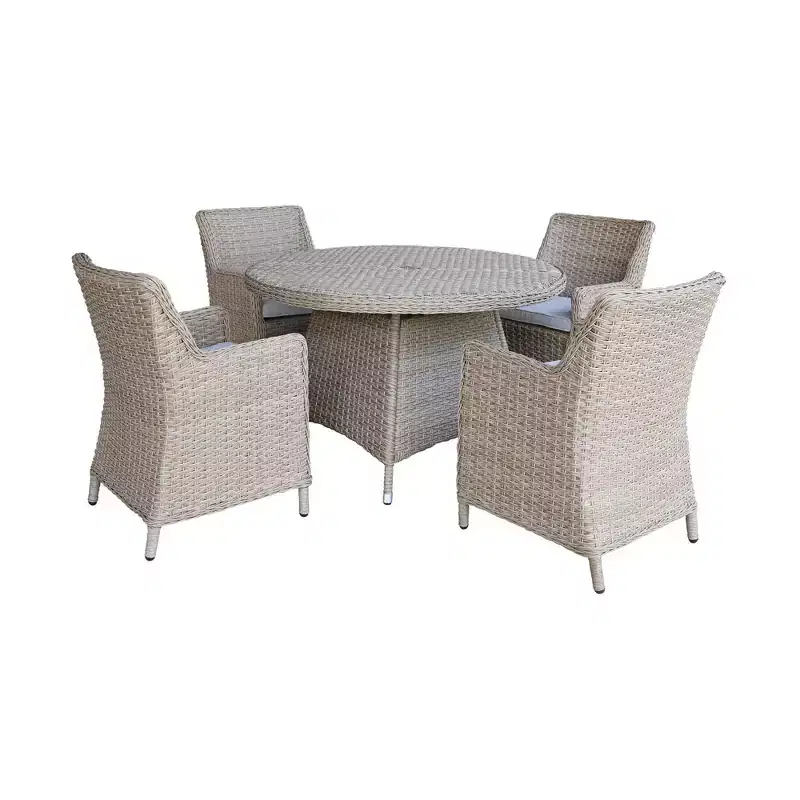 International Concepts 5pc Wicker Outdoor Patio Dining Set: All-Weather, Aluminum Frame, 4 Arm Chairs