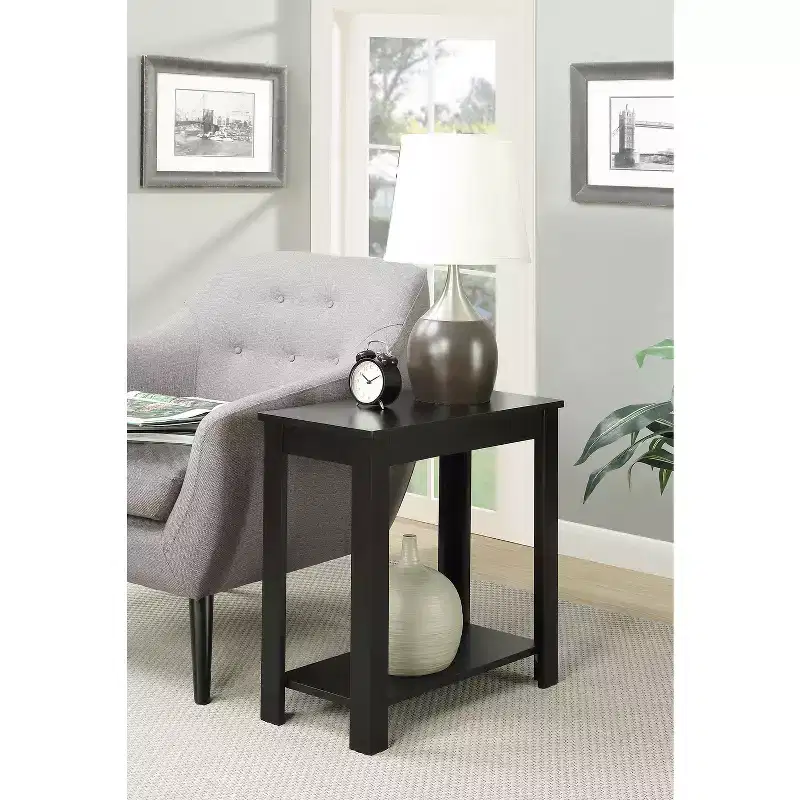Rectangle Wood Chairside End Table with Bottom Shelf