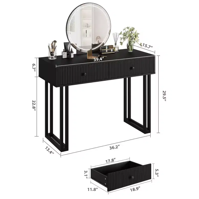 Vanity Makeup Desk with HD Round Mirror, 40