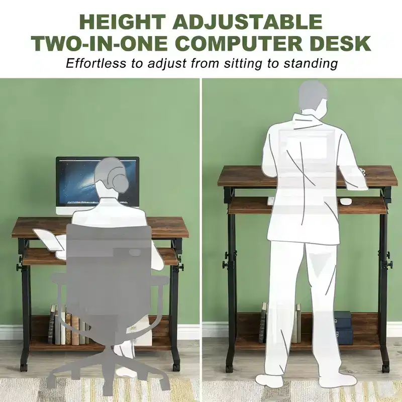 Mobile Rolling Laptop Desk with Hideaway Keyboard Tray & Height Adjustment, 27.56