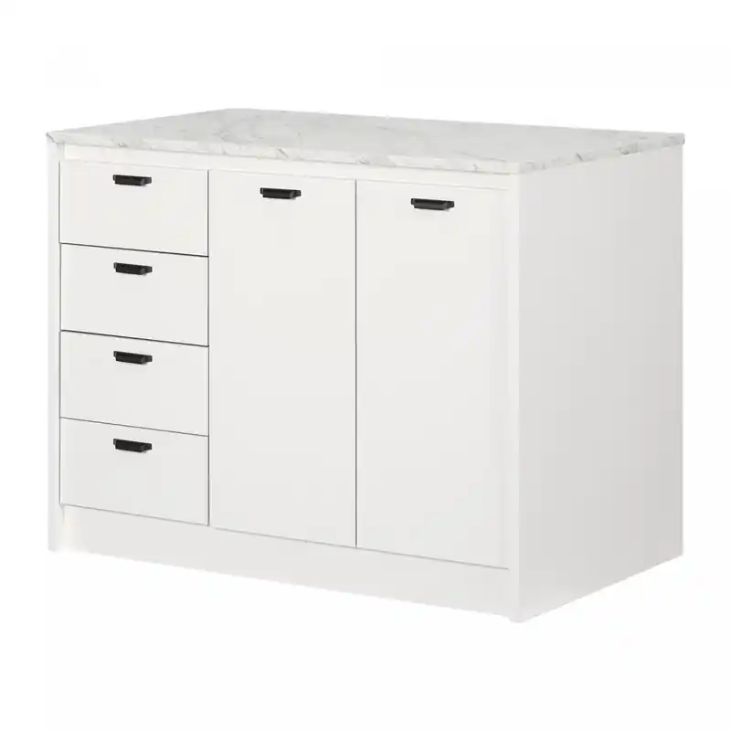 Kitchen Island With Storage - Faux White Marble And White