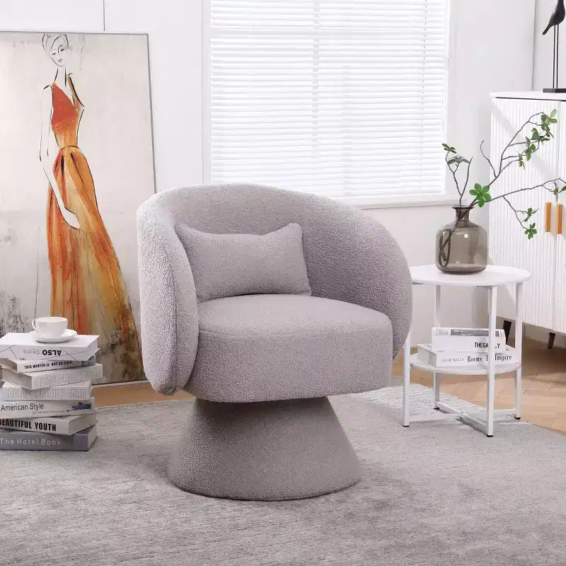 Okak Swivel Accent Chair Armchair, Round Barrel Chair in Fabric, Perfect for Living Room