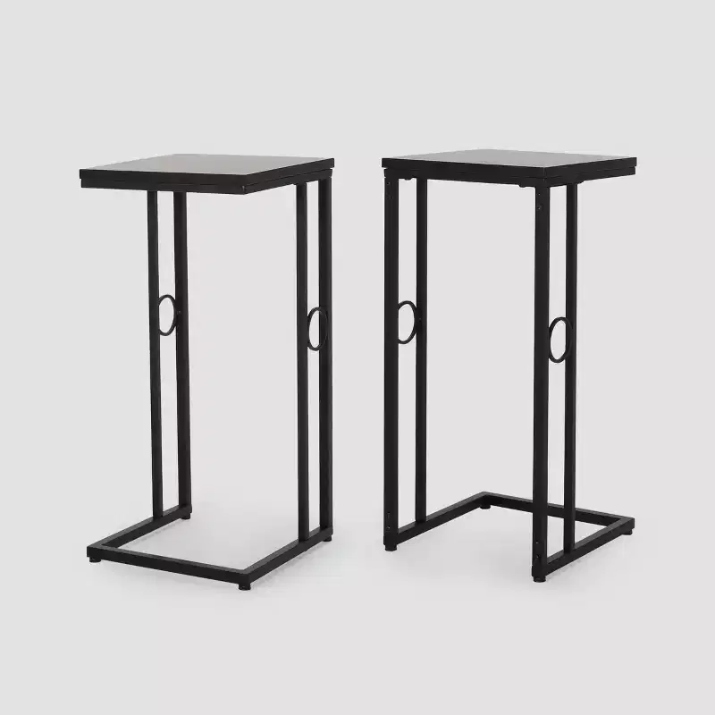Set of 2 Bader Modern C-Shaped Side Table Black - Christopher Knight Home: Iron Frame, MDF Top, No Assembly Required