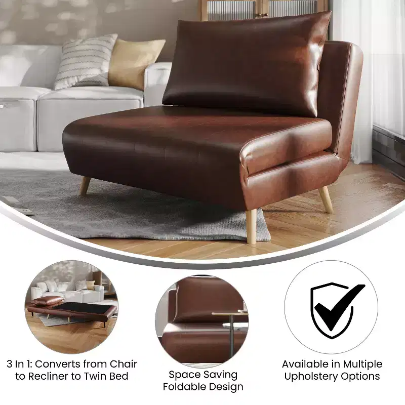 Merrick Lane Convertible Tri-Fold Sleeper Chair with Channel Stitching and Pillow