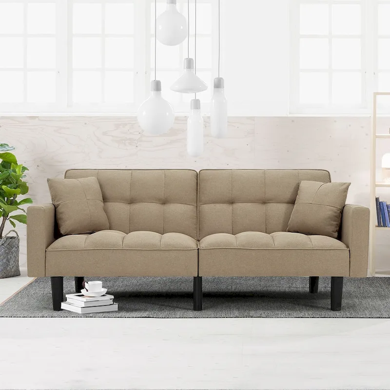 AVAWING 74 Modern Tufted Convertible Futon Sofa Bed with 2 Pillows