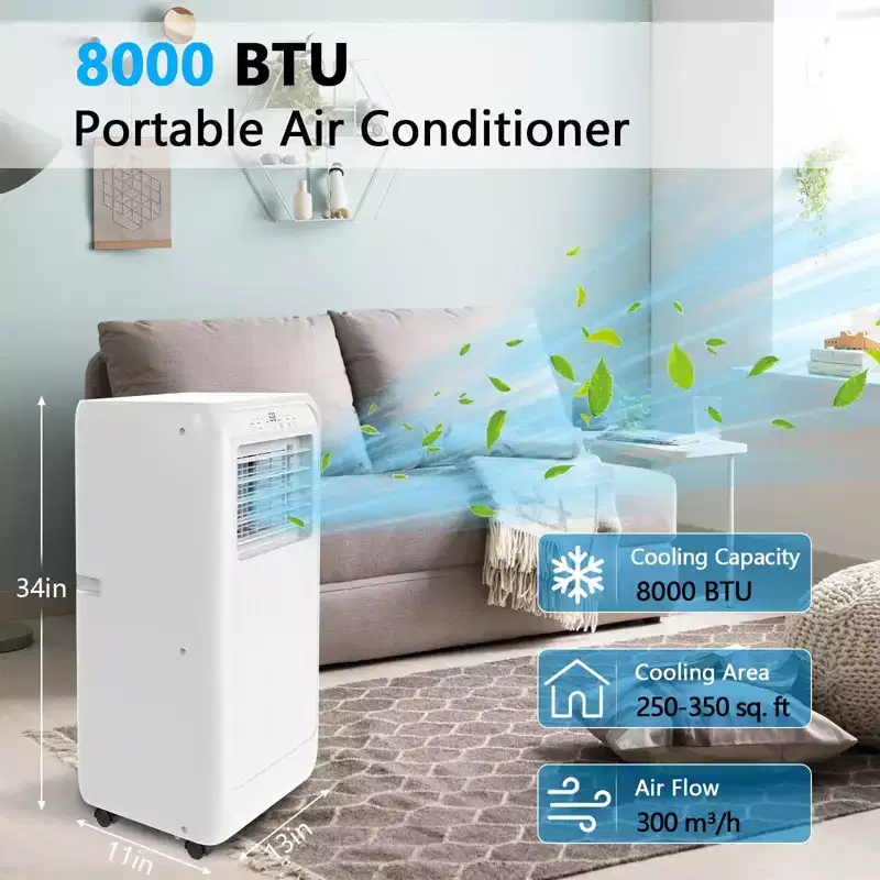 8,000 BTU Portable Air Conditioner for Room up to 350 Sq. Ft., Portable AC Unit with Remote Control, Sleep Mode, Window Kit Included