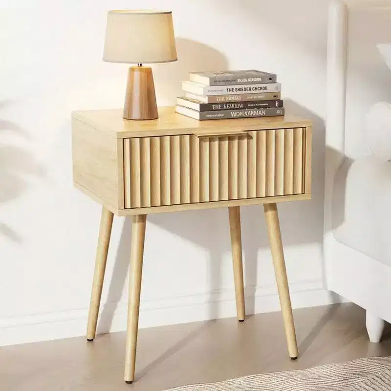 Karl Home 18.9In. Oak Grain Nightstand, Particleboard & MDF, Melamine & Vacuum Forming, 1 Drawer, High Leg