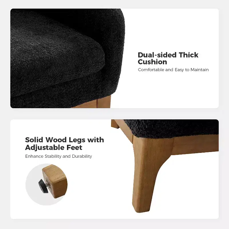 Boucle Barrel Armchair Set of 2 Solid Wood Legs High-Density Foam Dual-Sided Cushion