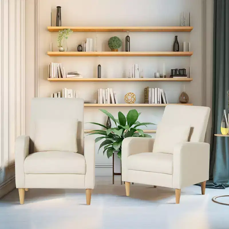 Faux-Shearling Accent Chair with Pillow, Modern Comfy Armchair with Ergonomic Backrest and Padded Armrests