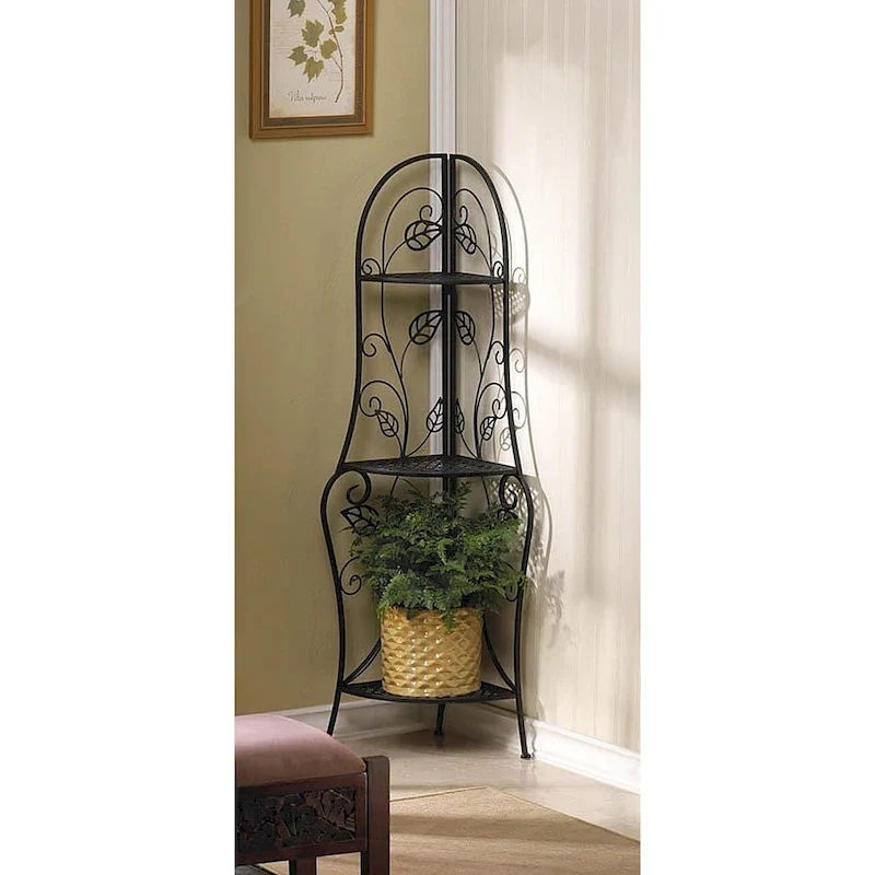Decorative Metal Corner Rack with Leaf Design