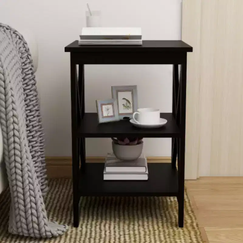 Small Black MDF Side Table with X-Leg Design, 24in H x 15.75in W