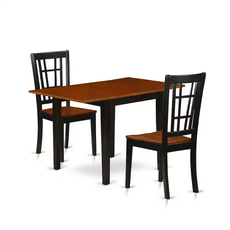 3-Piece Black and Cherry Finish Solid Wood Top Dining Table Set