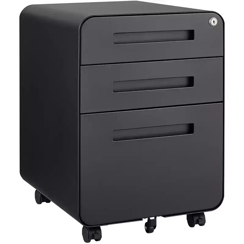 3-Drawer Rolling File Cabinet with Lock – Black/Blue/Orange/White, Under-Desk, 1 User