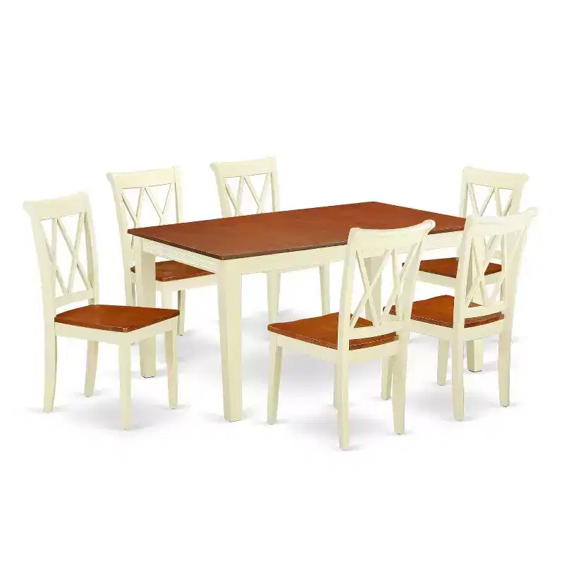 Gothic Dining Set 7Pc Rectangular Table W/ Leaf & 6 Double X Back Chairs