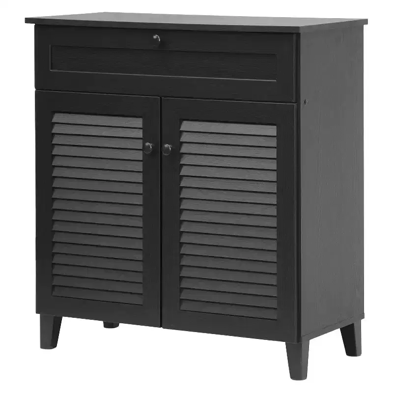 Calvin Shoe - Storage Cabinet - Espresso: Modern Organizer with 4 Shelves & Drawer