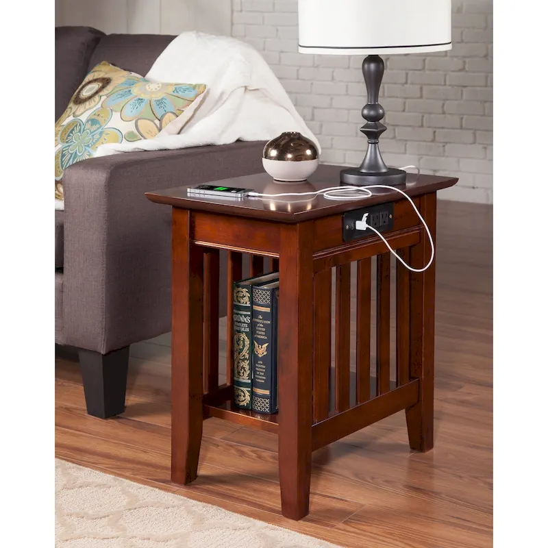 Mission Style Chair Side Table with Charging Station