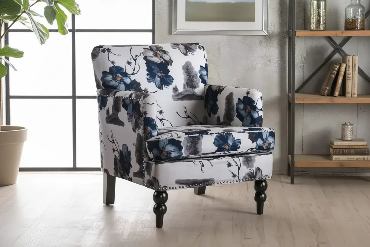 Floral Print Fabric Accent Club Chair with Nailhead Trim