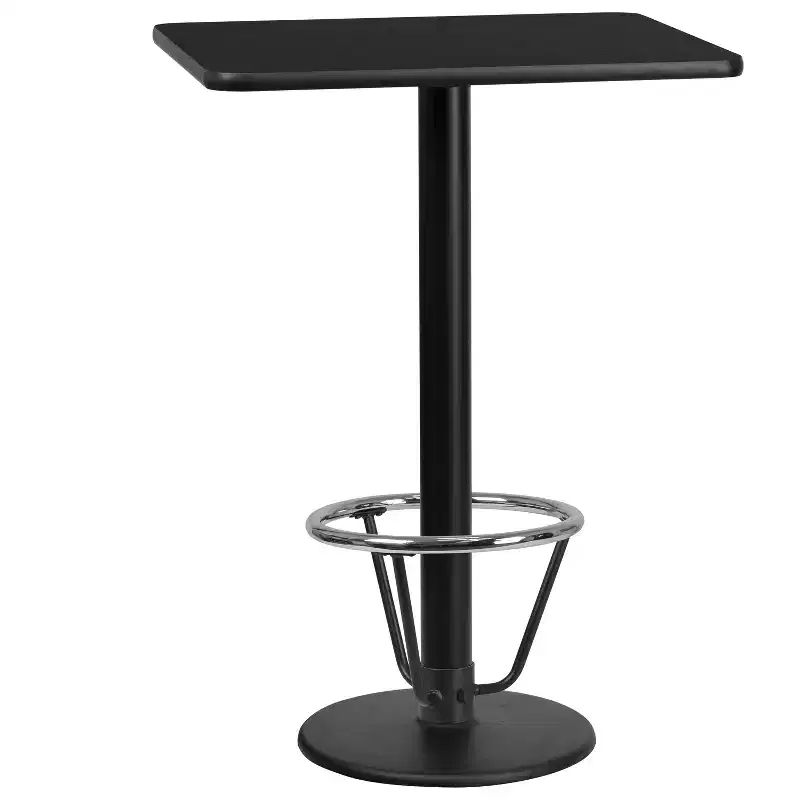 Flash Furniture 24'' x 30'' Rectangular Laminate Table Top with 18'' Round Bar Height Table Base and Foot Ring