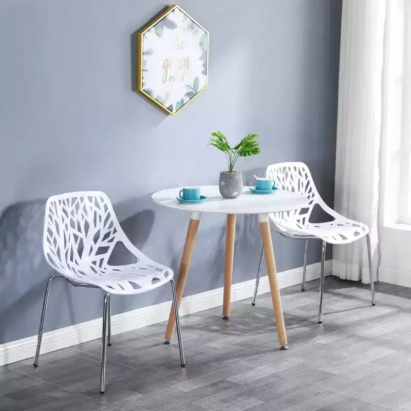 VINGLI Modern Stackable Chair Set of 4,Kitchen White Dining Chairs,Birch Sapling Comfy Chairs for Dining Room,Living Room,Waiting Room (White)