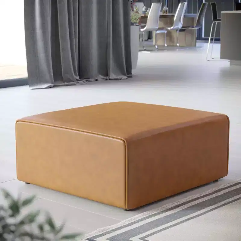 Mingle Vegan Leather Ottoman Velvet Tan - Modway: Modern Square Upholstered Padded Seat, Faux Leather, Wood Frame, 37x37x15.5