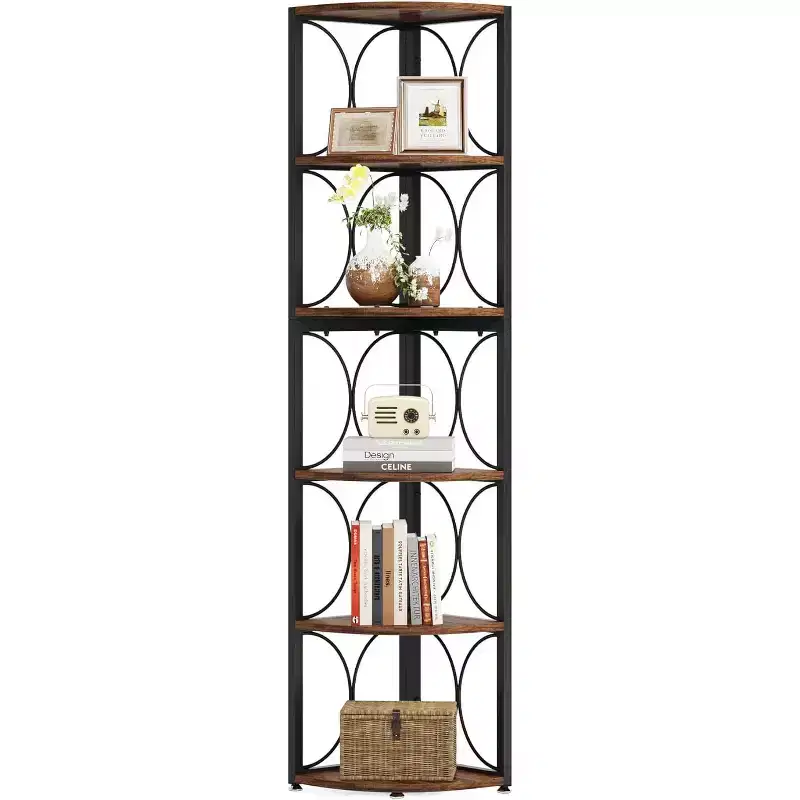 67 Corner Bookshelf, 6-Tier Bookcase Storage Rack